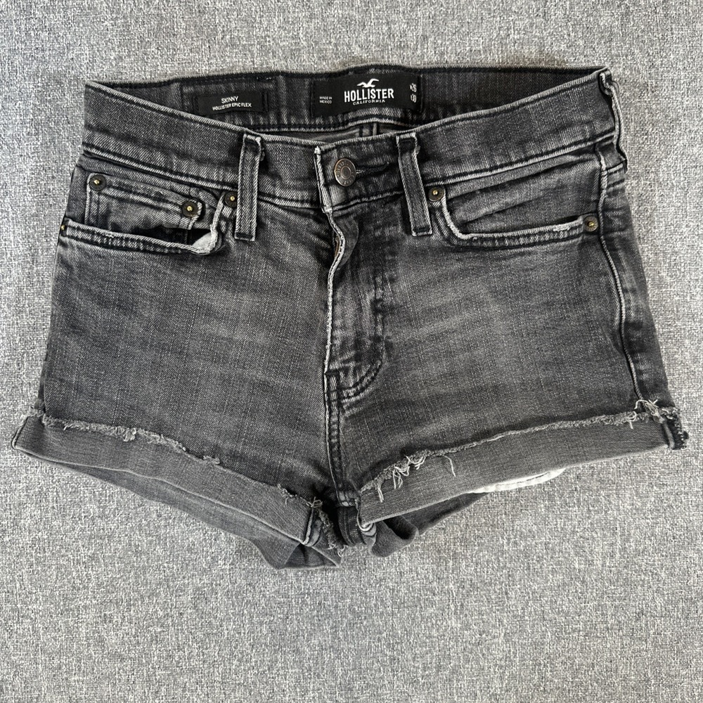 Hollister California Skinny Denim Shorts Women's W26 Black Cutoff Stretch‎